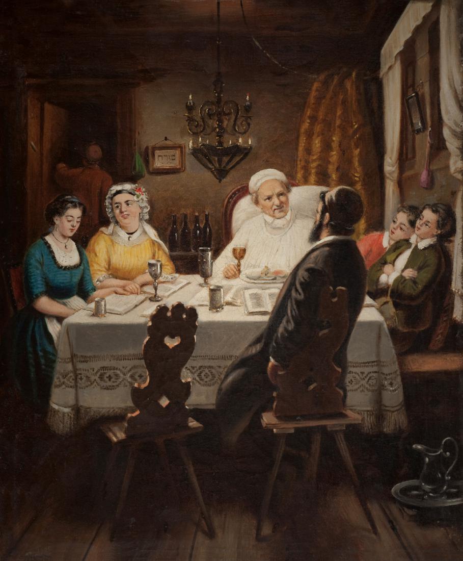 Circle of Moritz Daniel Oppenheim 1800-1882 (German): Circle of Moritz Daniel Oppenheim 1800-1882 (German) Family seated around the table, c.1890 oil on canvas 31 x 25 cm (12 x 10 in.) signed indistinctly lower left Other Notes: Location: Israel. For est