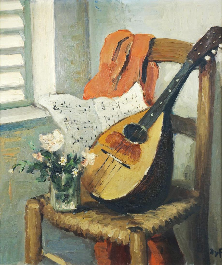 Marcel Dyf 1899-1985 (French) La mandoline, 1960 oil on: **Marcel Dyf 1899-1985 (French) La mandoline, 1960 oil on canvas 55 x 46 cm (21 x 18 in.) signed lower right and again on the reverse Provenance: Sale: Arthur James Galleries, December 7, 1999, lot 70