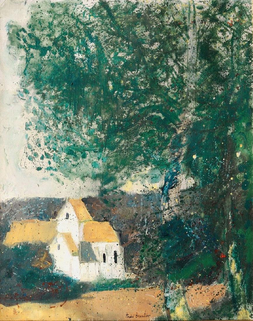Andre Brasilier b.1929 (French) Landscape with houses: **Andre Brasilier b.1929 (French) Landscape with houses oil on canvas 92 x 74 cm (36 x 29 in.) signed lower center Other Notes: Location: Israel. For estimated delivery time please contact us. Conditi