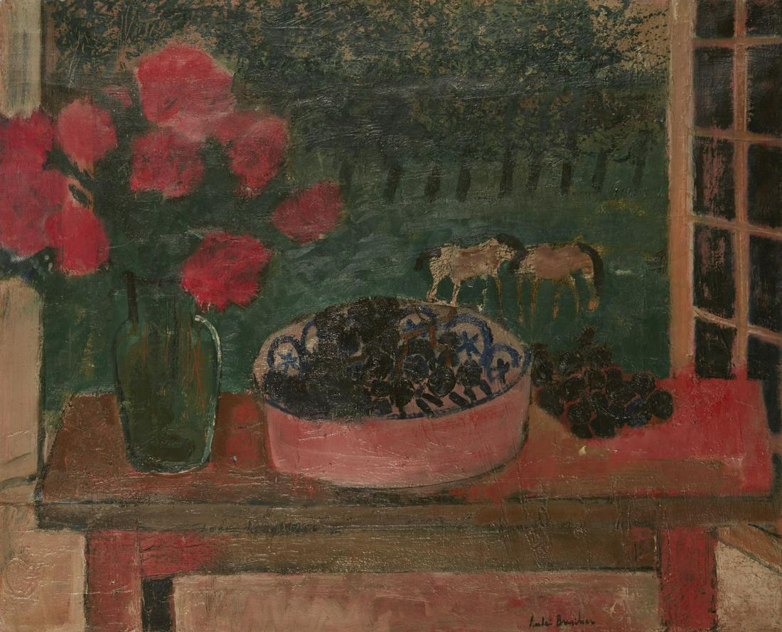 Andre Brasilier b.1929 (French) Still life on the: ** Andre Brasilier b.1929 (French) Still life on the window sill oil on canvas 82 x 100 cm (32 x 39 in.) signed lower right Provenance: Private European collection. Exhibited: Galerie Andre Weil, Pari
