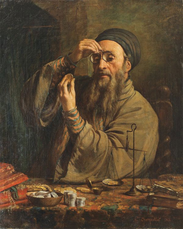 Auguste Charpentier: Artist Name: Auguste Charpentier Artist Date: 1813-1880 (French) Name of painting: The Jewish money lender, 1842 Medium: oil on canvas Signature: signed and dated lower right Size cm: 104 x 8