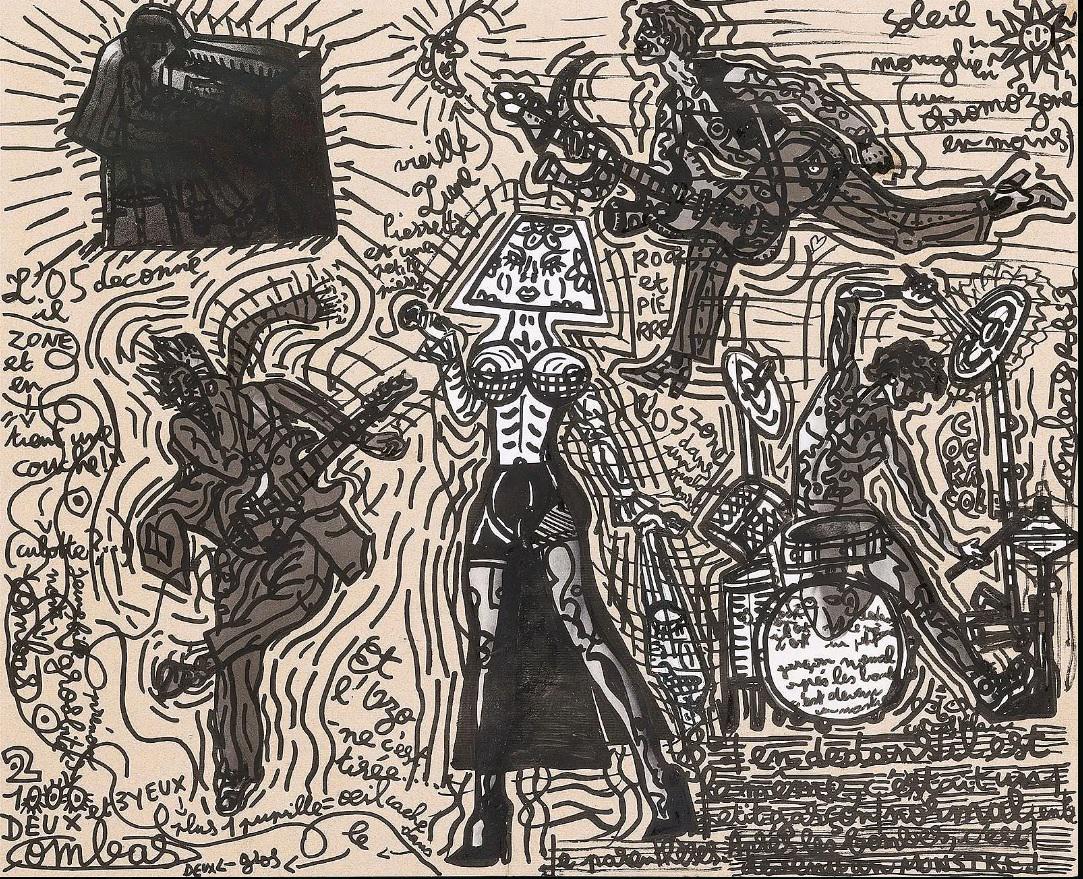 Robert Combas b.1957 (French) Composition mixed media: ** Robert Combasb.1957 (French)Compositionmixed media on paper30 x 40 cm (12 x 16 in.) signed lower leftProvenance: Galerie Helene Trintignant Juillet 2002.Other Notes: Accompnied by a certificat of G