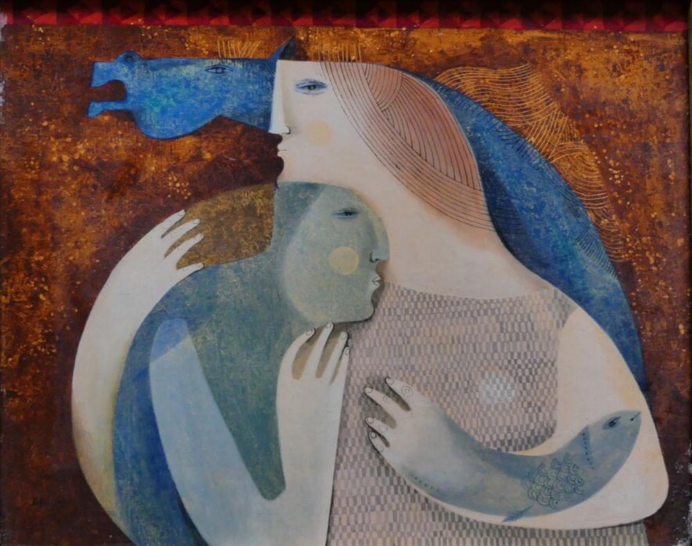Sami Briss b.1930 (Israeli, French) Couple mixed media (1 of 4)