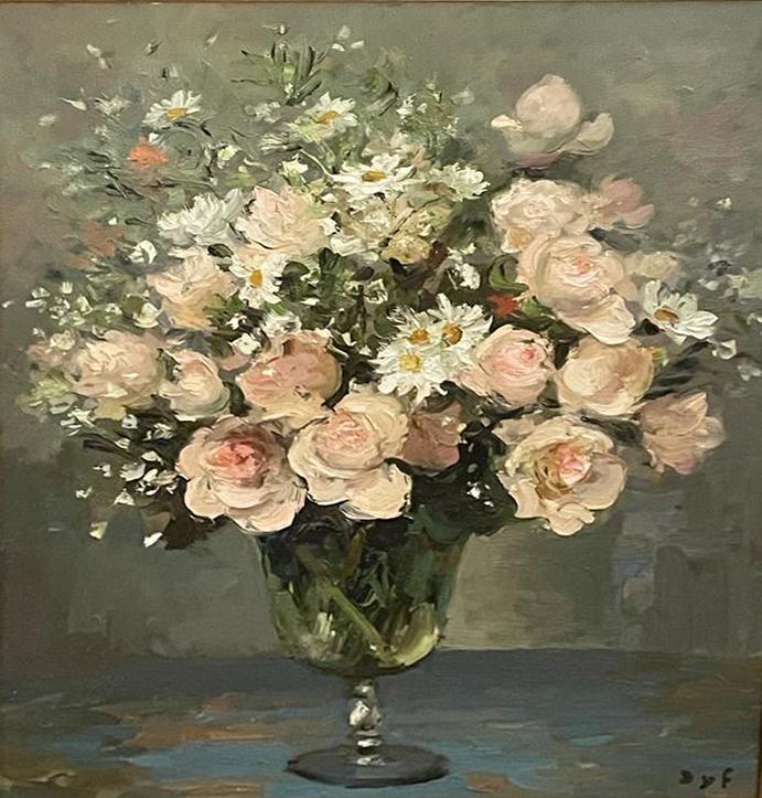 Marcel Dyf 1899-1985 (French) Roses au pot de Verre oil: ** Marcel Dyf1899-1985 (French)Roses au pot de Verreoil on canvas55x47 cmsigned lower rightProvenance: Private collection, USA.Other Notes: Old label on the reverse â€“ archive number 37186.Locat