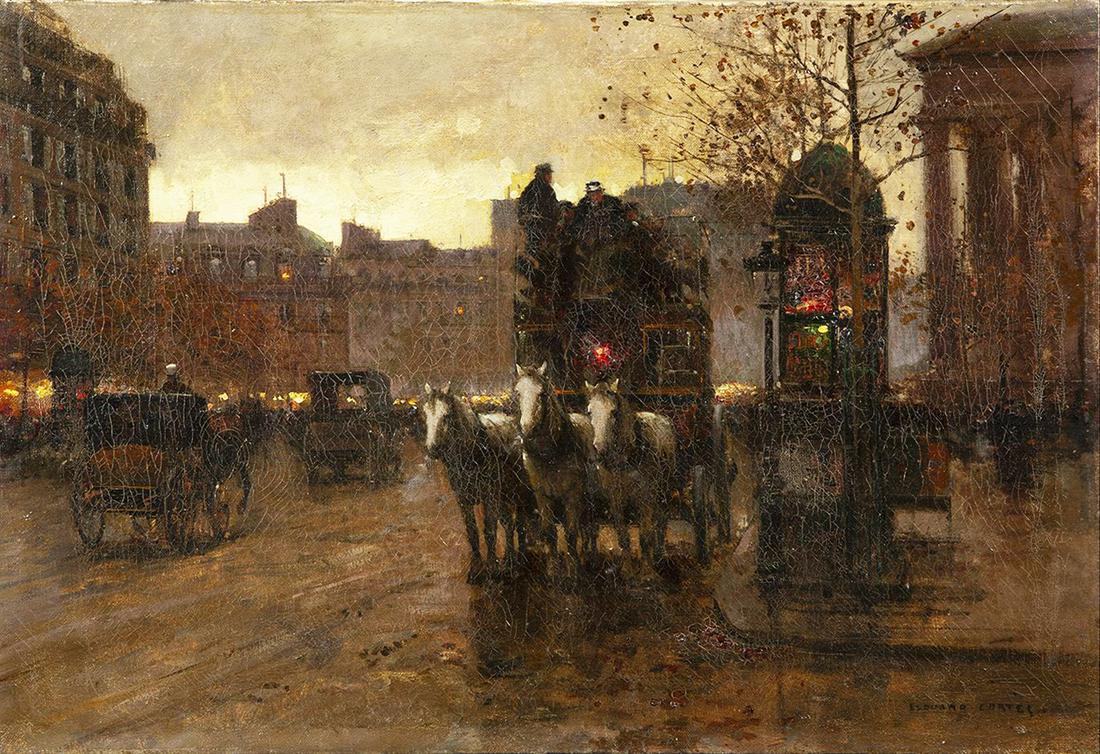 Edouard Cortes 1882-1969 (French) Place de la: ** Edouard Cortes1882-1969 (French)Place de la Madeleine, Le Soiroil on canvas38x55 cmsigned lower rightProvenance: Private collection, France.Other Notes: Accompanied by a certificate signed by Mrs.