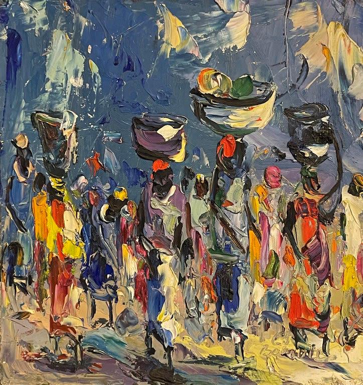 Unknown artist Women with basket oil on board (1 of 1)