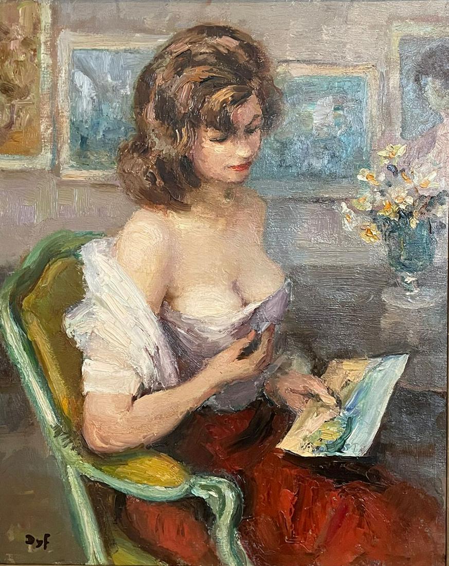 Marcel Dyf 1899-1985 (French) Jeune Femme Lisant, 1950 oil on canvas: ** Marcel Dyf1899-1985 (French)Jeune Femme Lisant, 1950oil on canvas73x60 cmsigned lower leftOther Notes: Registered in the Marcel Dyf archives as:'Jeune Femme Lisant. 60x73 cm. 1950. No ID 5302'.Loca