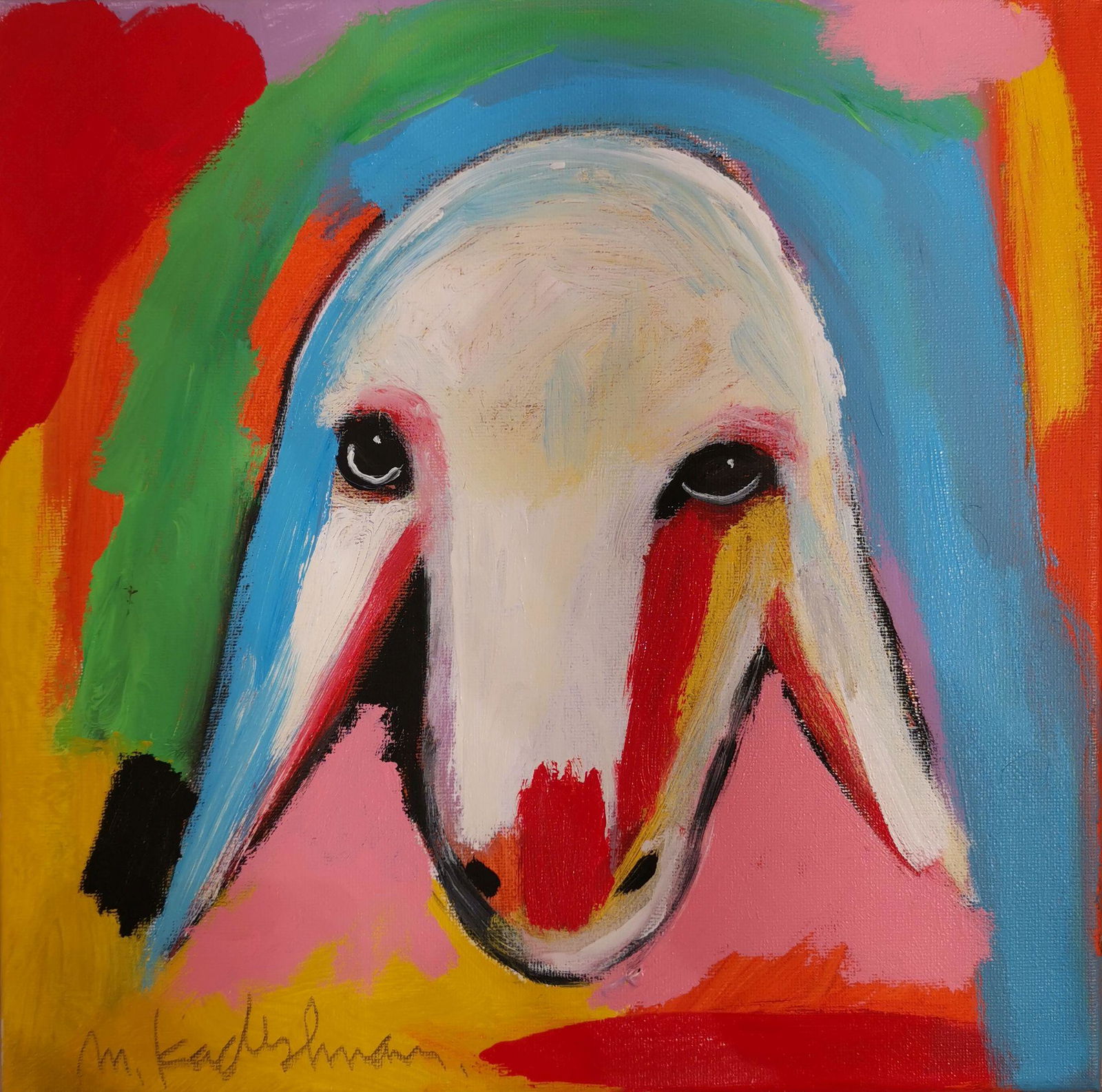 Menashe Kadishman 1932-2015 (Israeli) Small sheep head acrylic on canvas (1 of 1)