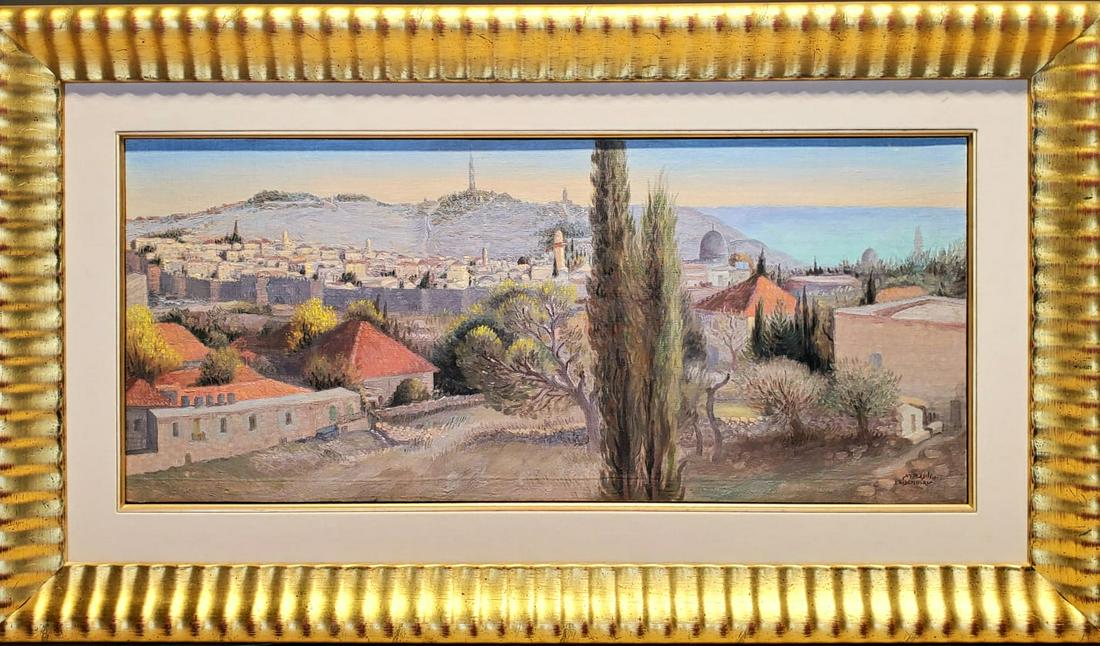 Yaacov Eisenberg 1897-1966 (Israeli) Jerusalem landscape oil on canvas (1 of 3)