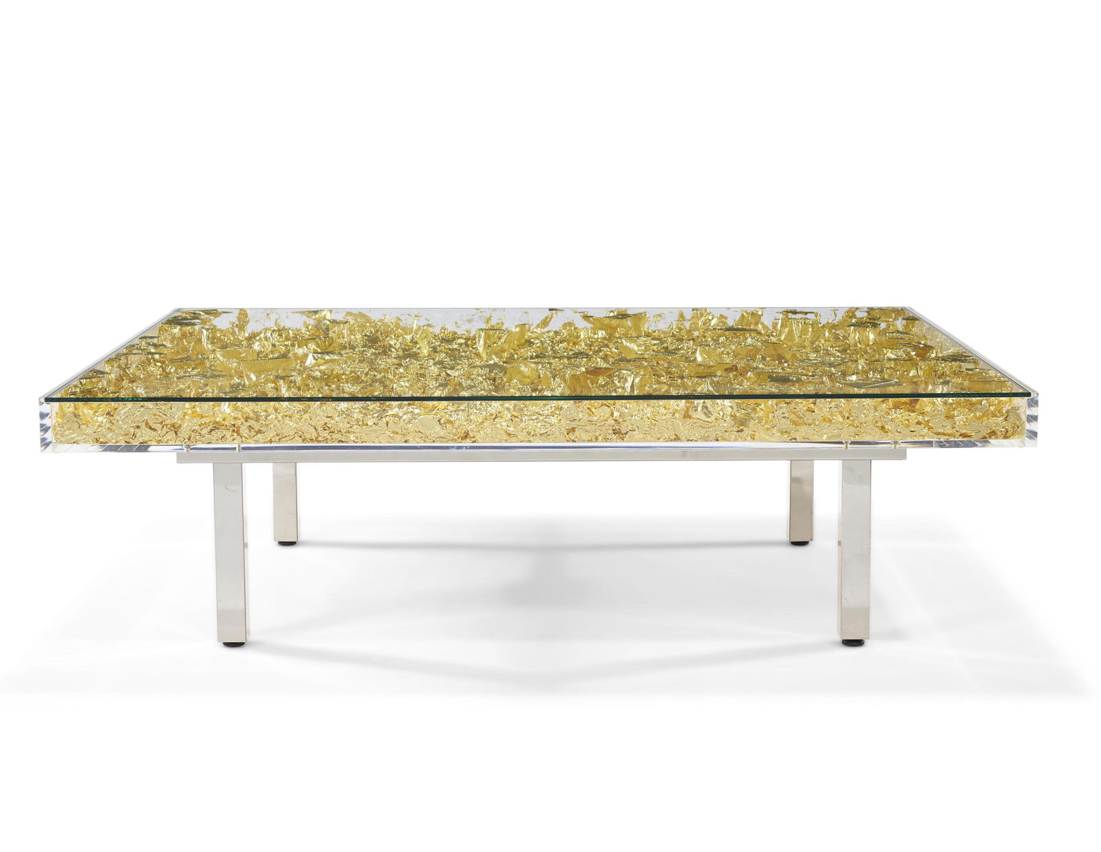 Yves Klein 1928-1962 (French) Table d'Or gold leaf, plexiglas, wood and chrome-plated metal table (1 of 2)