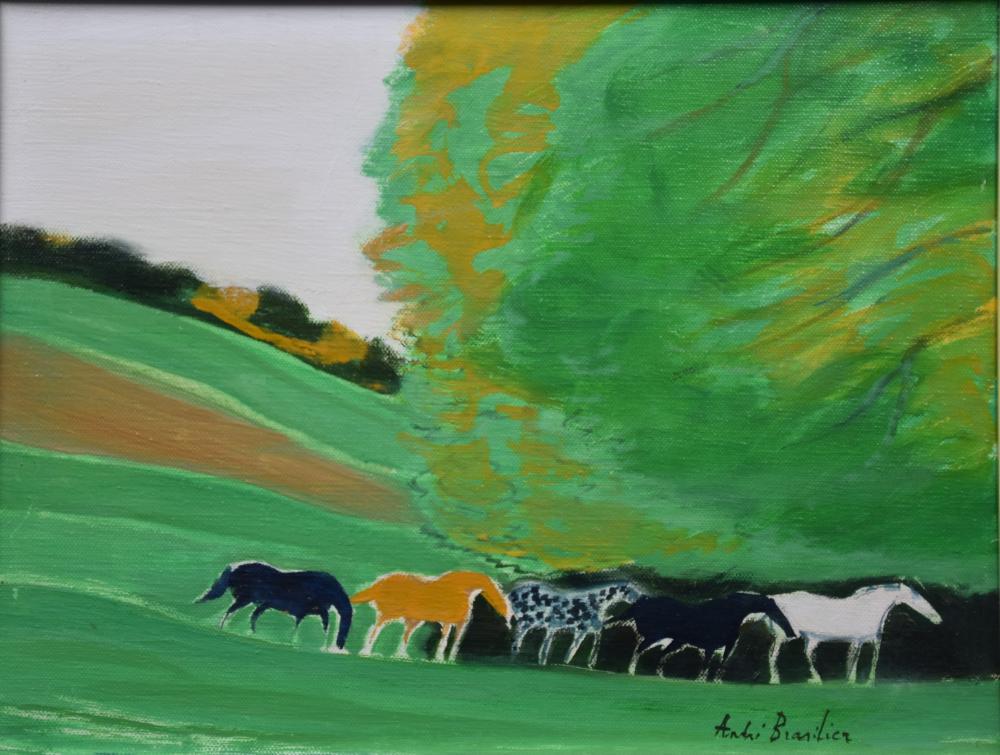 Andre Brasilier b.1929 (French) Autumn valley, Horse processionin the meadow oil on canvas: ** Andre Brasilierb.1929 (French)Autumn valley, Horse processionin the meadowoil on canvas26x34 cmsigned lower rightProvenance: Sale: Aguttes April 2016.Bought from the above sale by a Belgian private