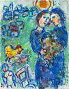 Marc Chagall 1887-1985 (Russian, French) Rencontre au village sur fond vert, circa 1981 Tempera,