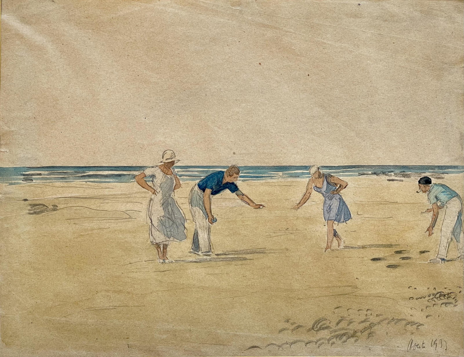 Henri Lebasque 1865-1937 (French) Beach scene, 1933 watercolor on paper: ** Henri Lebasque1865-1937 (French)Beach scene, 1933watercolor on paper20x26 cmdated 'Aout 1933' lower rightOther Notes: ** by a lot number indicates an item that arrived from outside Israel and is su