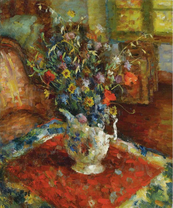 Marcel Dyf 1899-1985 (French) Still life with a bouquet of flowers in a pitcher, circa 1940-45 oil: ** Marcel Dyf1899-1985 (French)Still life with a bouquet of flowers in a pitcher, circa 1940-45oil on canvas93x72 cmsigned lower rightOther Notes: ** by a lot number indicates an item that arrived fro