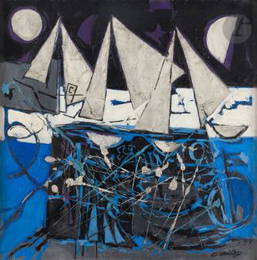 Claude Venard 1913-1999 (French) White sails and nets oil on canvas