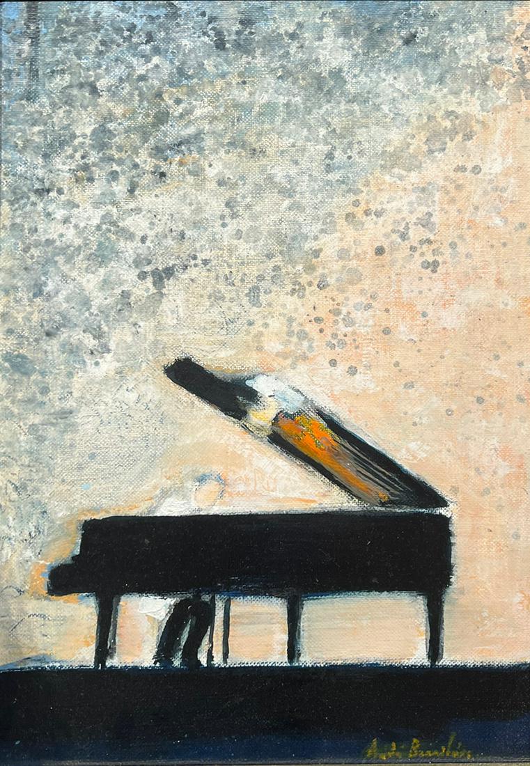 Andre Brasilier b.1929 (French) Pianist at Le Suquet, 2002 oil on canvas: ** Andre Brasilierb.1929 (French)Pianist at Le Suquet, 2002oil on canvas41x27 cmsigned lower right, titled and dated on the reverseProvenance: Collection of the painter Marcestel Squarciafichi. The pa