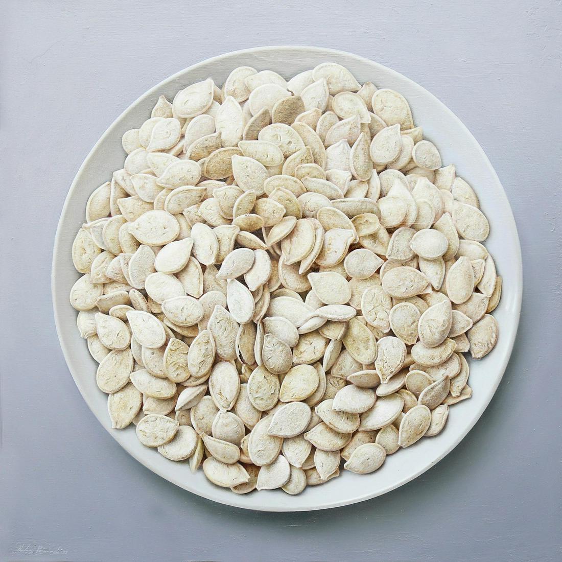 Natan Pernick b.1980 (Israeli) Pumpkin seeds, 2015 oil on canvas: Natan Pernickb.1980 (Israeli)Pumpkin seeds, 2015oil on canvas55x55 cmsigned lower leftOther Notes: Location: Israel.For estimated delivery time please contact us.Condition report available upon reques