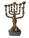 Salvador Dali 1904-1989 (Spanish) The Menorah, 1980 bronze sculpture with silver patina on blue