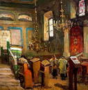 Leopold Pilichowski 1869-1934 (Polish) Wooden synagogue in Poland oil on canvas