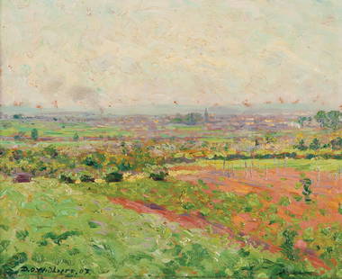 David Osipovich Widhopff 1867-1933 (Ukrainian) Spring in the fields, 1907 oil on panel: ** David Osipovich Widhopff1867-1933 (Ukrainian)Spring in the fields, 1907oil on panel33x41 cmsigned and dated lower left, titled on the reverseProvenance: Private collection, France.Other Notes: ** b