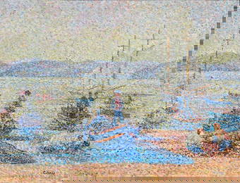 Yvonne Canu 1921-2008 (French) The quays of St Tropez oil on canvas
