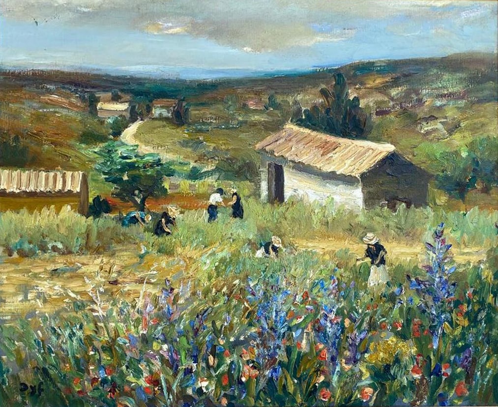 Marcel Dyf 1899-1985 (French) Cueilleuses des Fleurs en Provence, 1960 oil on canvas: Marcel Dyf1899-1985 (French)Cueilleuses des Fleurs en Provence, 1960oil on canvas60x73 cmsigned lower leftProvenance: Private collection, Jerusalem; 40 years at the same family.Other Notes: Location: