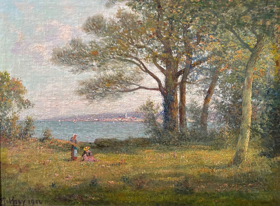 Charles Malfroy 1862-1951 (French) Figures in landscape, 1904 oil on canvas: ** Charles Malfroy1862-1951 (French)Figures in landscape, 1904oil on canvas44x59 cmsigned and dated lower leftOther Notes: ** by a lot number indicates an item that arrived from outside Israel and is