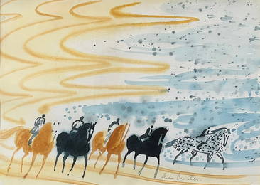 Andre Brasilier b.1929 (French) Horses galloping in a seascape watercolor on paper