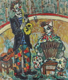 Paul Aizpiri 1919-2016 (French) The musical clowns oil on canvas