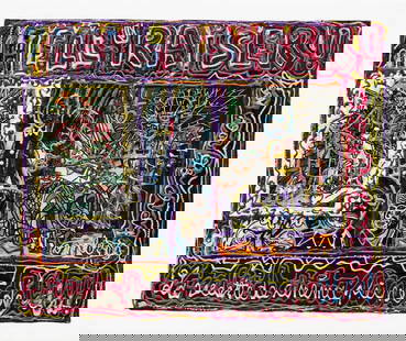 Robert Combas b.1957 (French) Hell Raiser - The nail-biting movie star! mixed media on canvas: ** Robert Combasb.1957 (French)Hell Raiser - The nail-biting movie star!mixed media on canvas61x73 cmsigned lower right and titled lower centerProvenance: Collection A. de R.Other Notes: Items marked