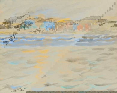 Henri-Edmond Cross 1856-1910 (French) Gondolier in Venice watercolor on paper: ** Henri-Edmond Cross1856-1910 (French)Gondolier in Venicewatercolor on paper10.50x13 cmsigned with the initials lower right, bears an annotation on the back of the montage "former Jacques Doucet coll