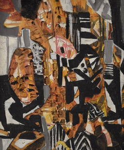 Avigdor Arikha 1929-2010 (Israeli) Composition, circa 1955 oil on canvas: ** Avigdor Arikha1929-2010 (Israeli)Composition, circa 1955oil on canvas48x40 cmProvenance: Baronne Alix de Rothschild, Paris (label on the reverse).Private Collection, Europe.Private Collection, Unit