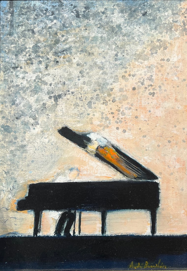 Andre Brasilier b.1929 (French) Pianist at Le Suquet, 2002 oil on canvas: ** Andre Brasilierb.1929 (French)Pianist at Le Suquet, 2002oil on canvas41x27 cmsigned lower right, titled and dated on the reverseProvenance: Collection of the painter Marcestel Squarciafichi. The pa