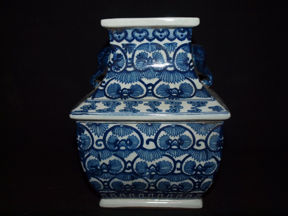 Old Blue & White Square Vase (1 of 4)