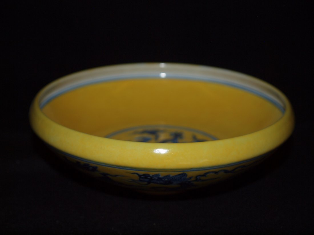 Yellow Background with Blue Dragon Bowl: Approximately 8 X 3 Inches