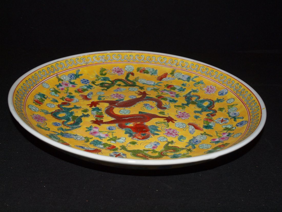 Yellow Plate with Dragon Design: Approximately 2 X 8.5 Inches, Stand do not come with it.