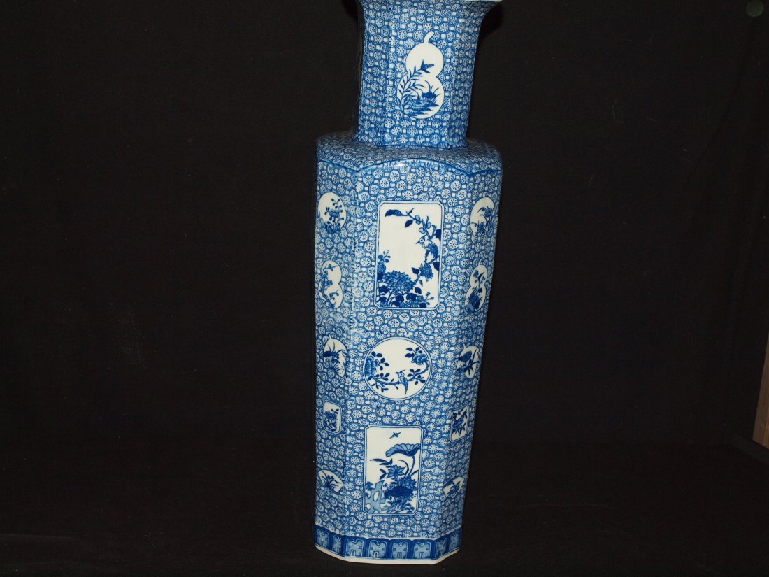 Blue & White Square Vase: Approximately 6.5 X 22.5 Inches
