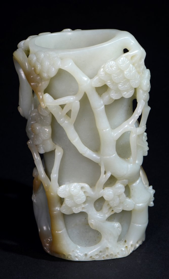 A Light Celadon Jade (Nephrite) Pine and Bamboo Vase (1 of 4)
