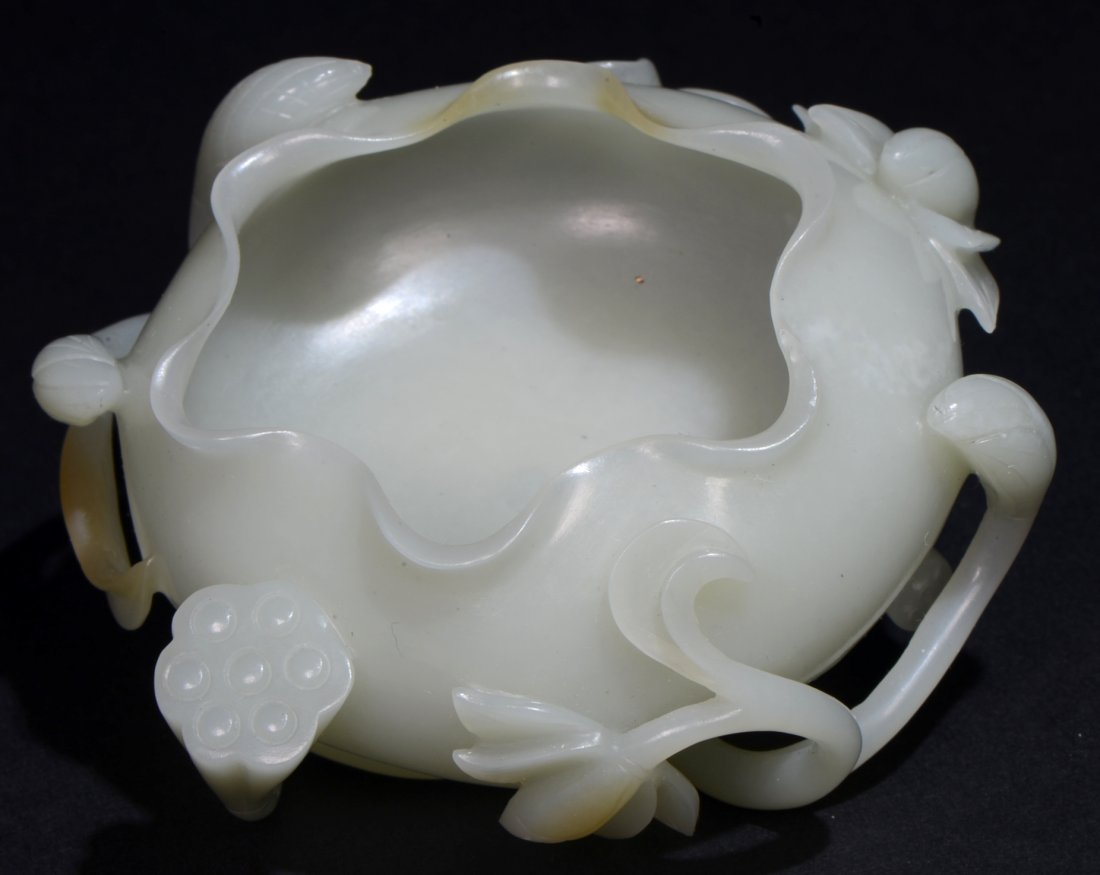 A Chinese light Celadon Jade Round Lotus Brush Washer (1 of 3)