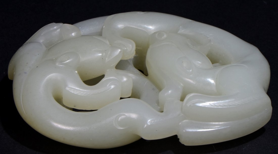 A Chinese Carved Pale Celadon Jade with Dragon and Lion (1 of 3)
