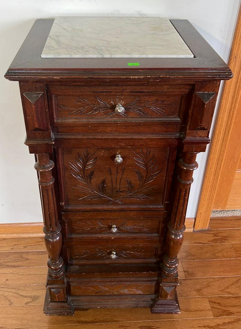 Antique Marble Top Night Stand With Ice Box 16.75â€x34.25â€x15â€ Auction