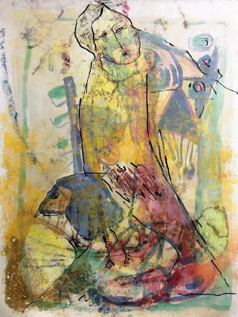 GINA PELLON CUBA CUBAN ART: Mix media on paper, 24” x 18.5”, from the 1980's COA included. Framed work.