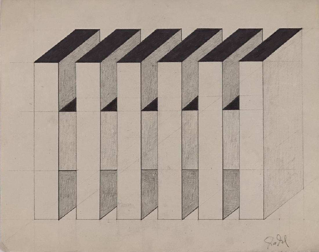 DONALD JUDD: Pencil and ink on paper, 7.5 x 10 inches, undated.