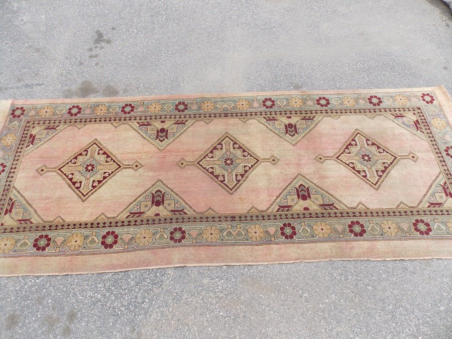 ANTIQUE AGRA RUNNER RUG: Antique Agra runner approx. 11 ft 11 x 4 ft 5. Border has been cleanly cut.