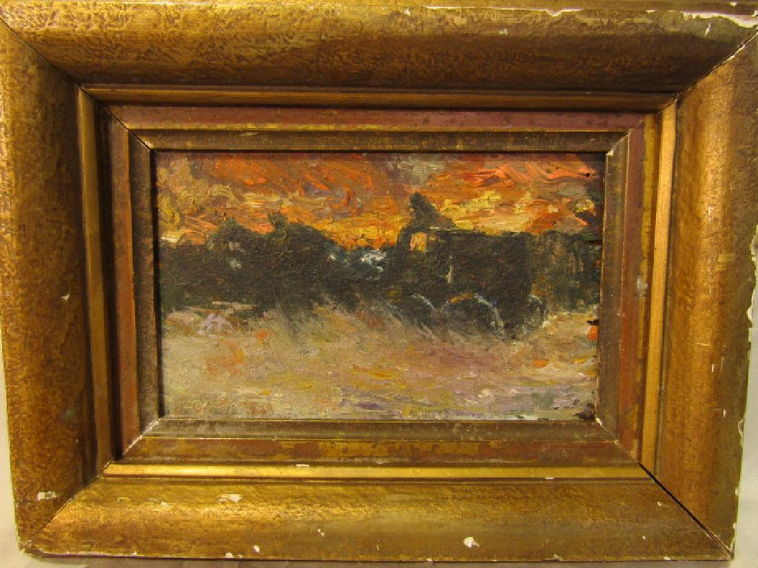 SIGNED 1889 SUNSET PAINTING WITH CARRIAGE (1 of 2)