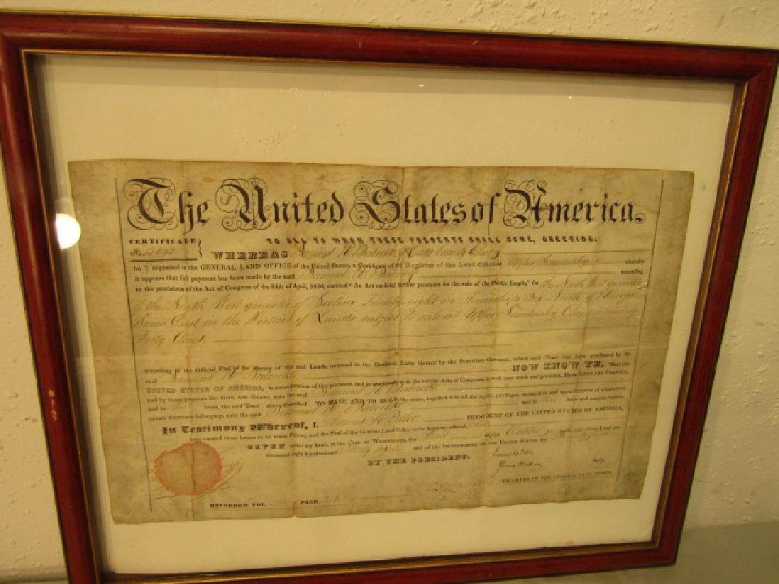 JAMES POLK 1846 PRESIDENTIAL AUTOGRAPH: Original James K. Polk presidential signature dated 1846 on Tennessee land certificate #12632. Also signed by Secretary J. Knox Walker (was a nephew of Polk and American politician and Civil War Colon