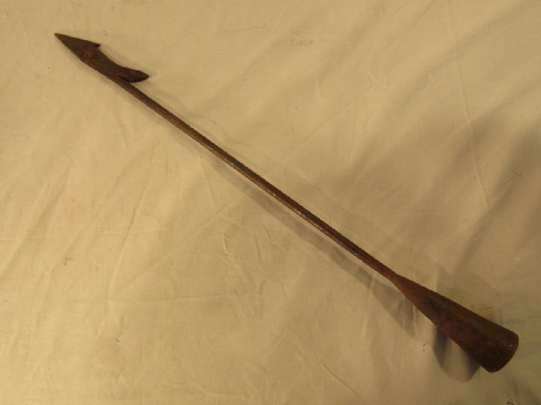 ANTIQUE CHARLES MORGAN HARPOON: 19th century Temple type toggle-head harpoon stamped for ship CW Morgan. 28.75 in long. Light rust.