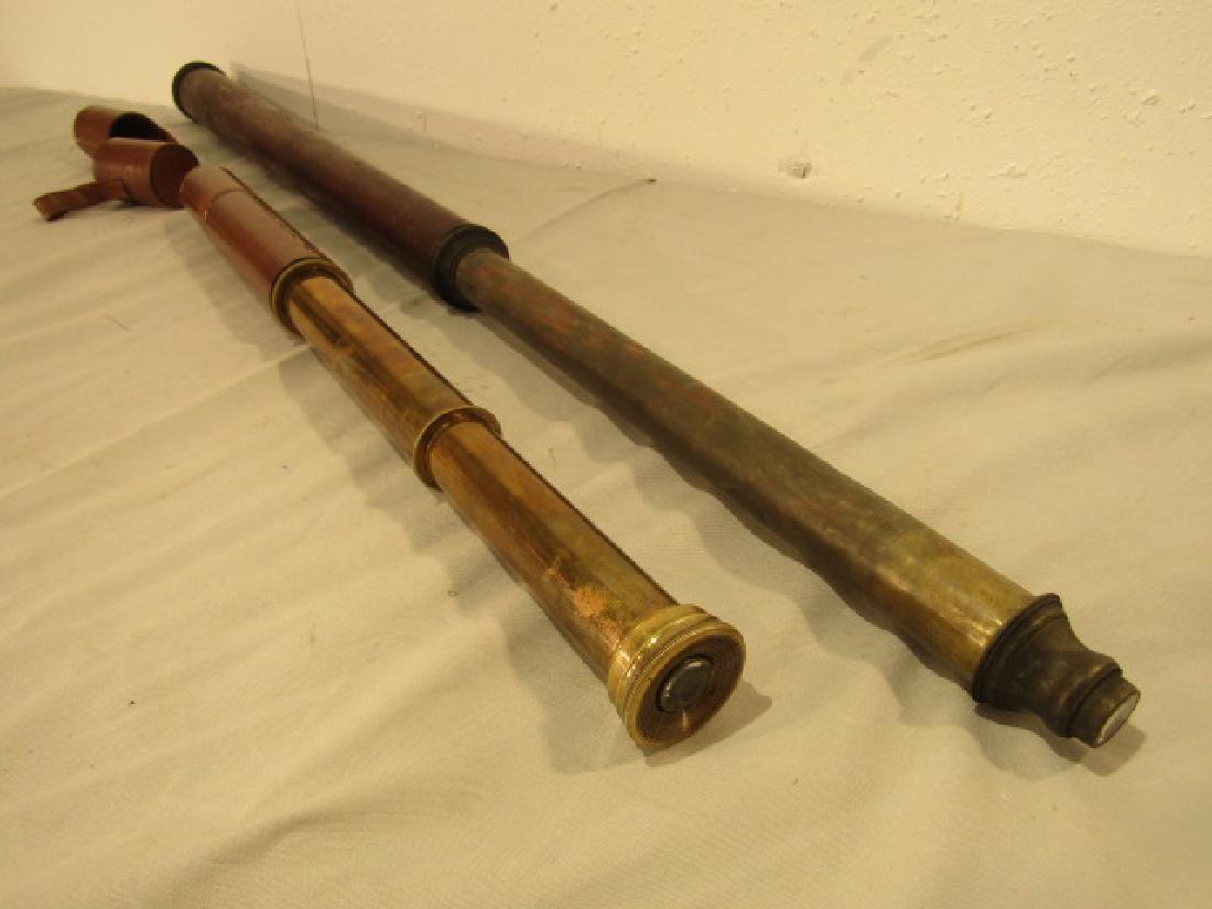 2 ANTIQUE TELESCOPES: Includes a 22 in long 2 draw Quick Focus Spotter signed HS Stewart Ltd London and a 39 inch long wood and brass telescope.