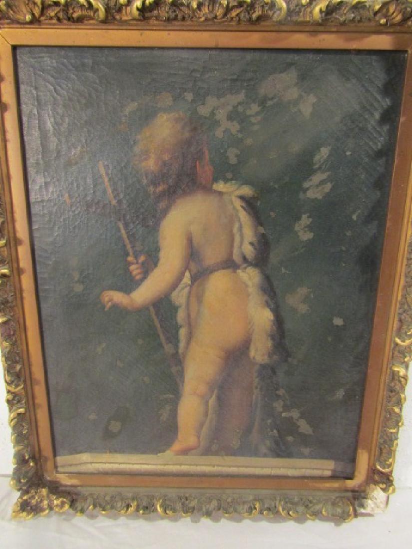 ANTIQUE PAINTING CHERUB & CROSS (1 of 2)