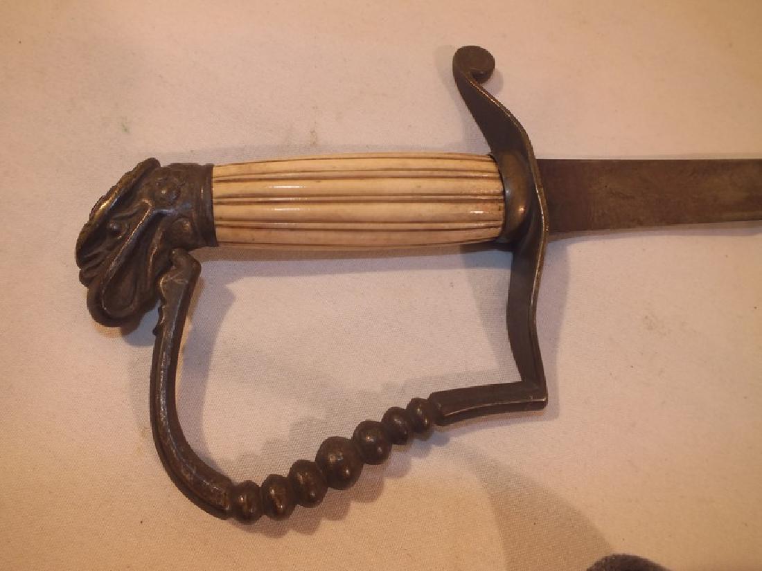 US INFANTRY OFFICERS SWORD: US Infantry officer's sword 1812-1830 with engraved blade, bone grip, fine eagle head. 37.5 inches, 32 in blade.